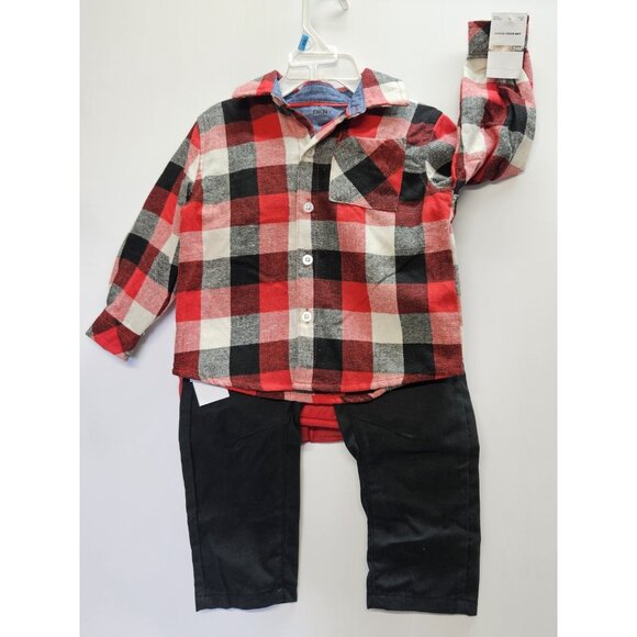 DKNY  Size 24M Set Of 3, Red Vest/ Black Pants/ Red Plaid Button Up Long Sleeve - Picture 5 of 16